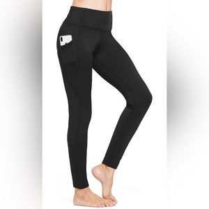 HIGH WAISTED FLEECE LINED LEGGINGS WITH POCKETS SIZE L